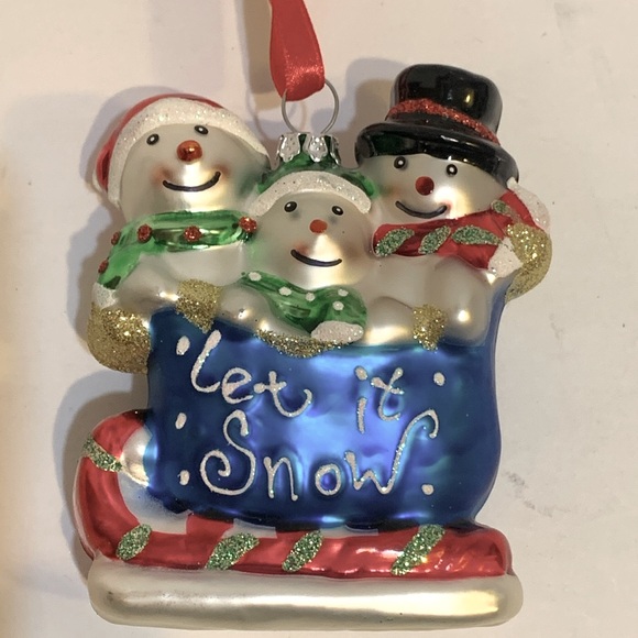 Snowman trio hand blown glass Let it Snow - Picture 2 of 10